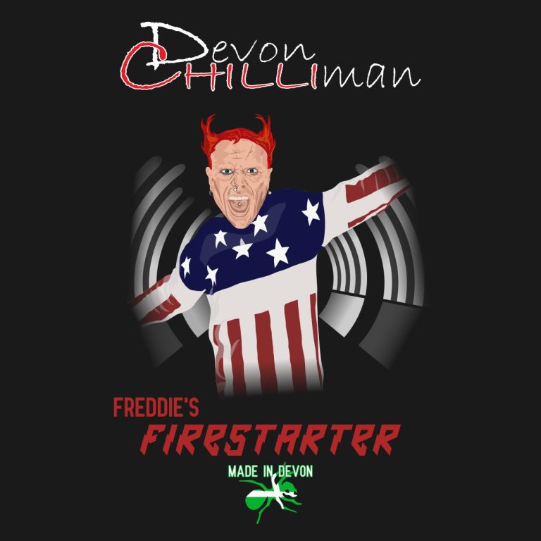 Prototype sauce label for the Devon Chilliman Cartoon interpretation of Kieth Flint as featured in the music video of Firestarter